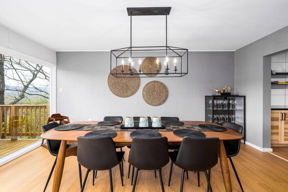 Dining room with a deck view