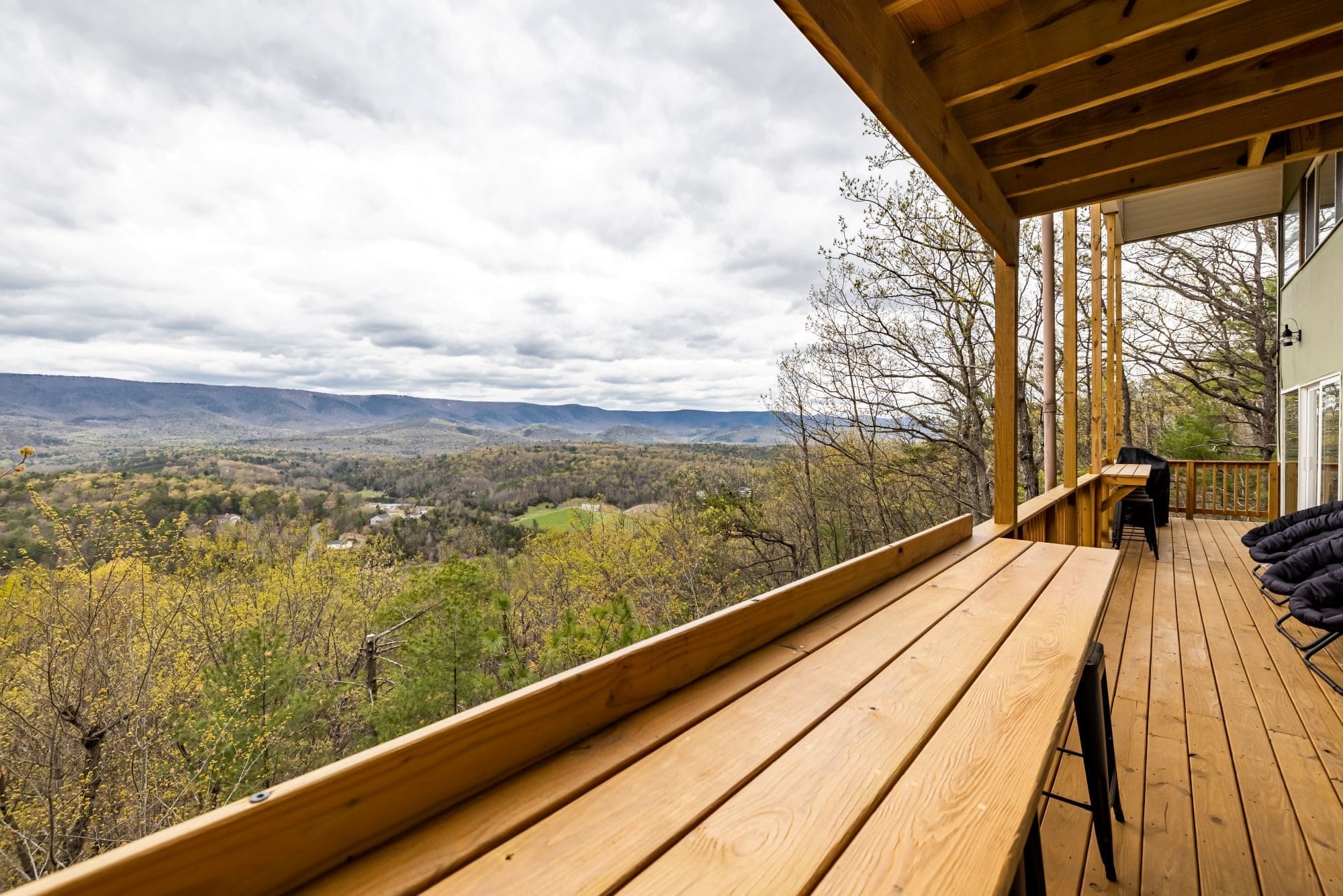 The deck at The Chalet overlooking the Shenandoah Valley and mountains